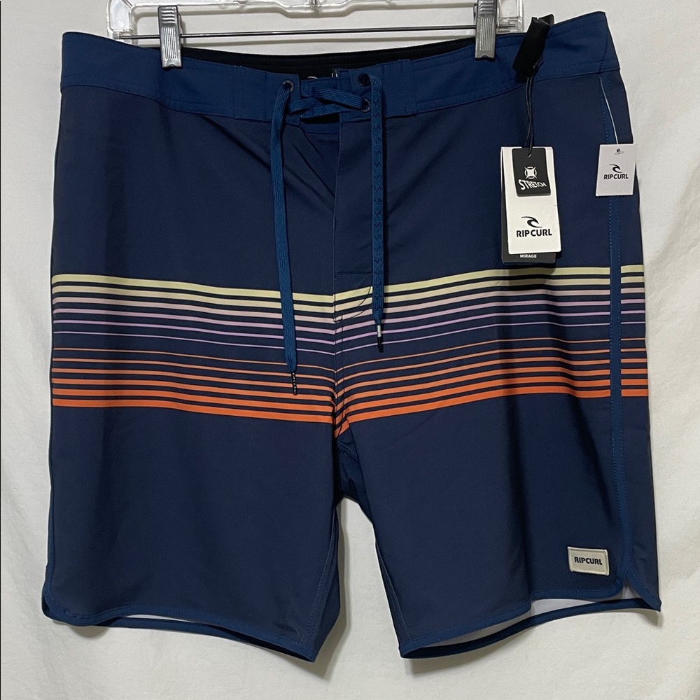 Rip Curl Men's Blue and Orange Striped Board Shorts Sz 36 NWT